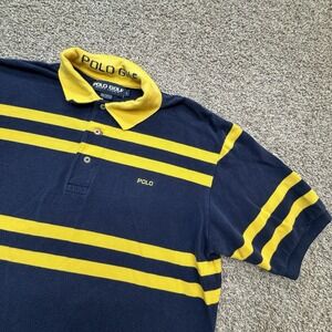 Polo Golf Ralph Lauren Shirt Mens Large Navy Yellow Vintage‎ Pique Striped Pony